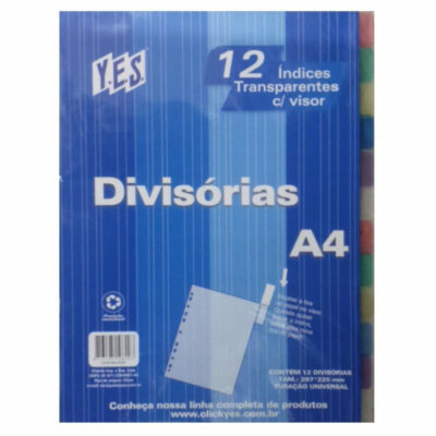 Divisoria Fichario A4 Com 12 Indices - Colorido