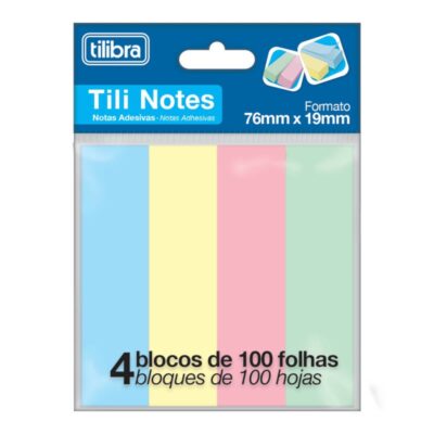 Bloco Notas Adesivas Post It Tili Notes 76mmx19mm Com 100 Folhas Cada Bloco - 4 Cores