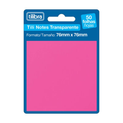 Bloco Notas Adesivas Post It Tili Notes 76mmx76mm Com 50 Folhas Transparente - Rosa