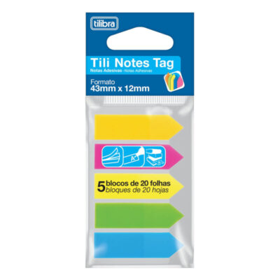 Bloco Notas Adesivas Post It Tili Notes Tag 43mmx12mm Com 20 Folhas Cada Bloco - 5 Cores