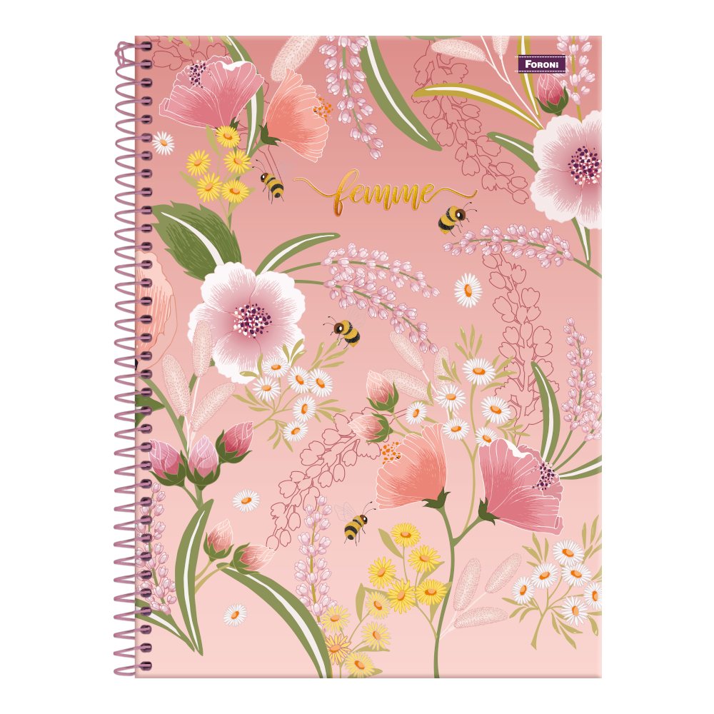 Caderno Universitário Grande Espiral 160 Folhas 10 Matérias Femme Estampas Diversas Grafipel 1463