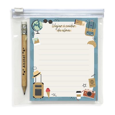 Kit Note - Bloquinho + Mini Lápis + Case: Viagem