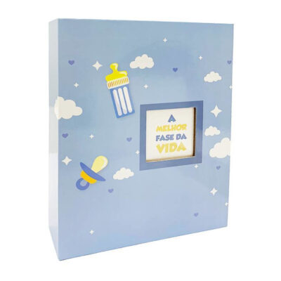 Álbum Fotográfico 15x21cm Para 100 Fotos Com Janela Personalizável Bebê Nuvem - Azul