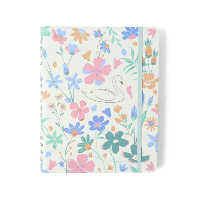 Caderno Colegial Organizador Espiral Duo Pautado & Pontado - Lagoa - Cisne Floral Off White