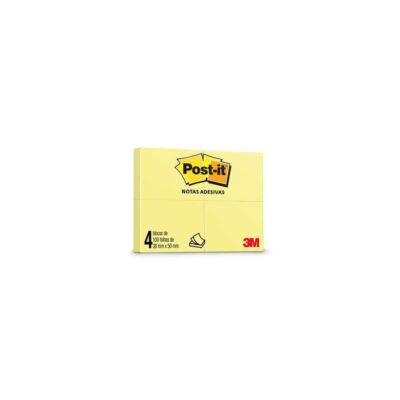 Bloco Notas Adesivas Post It 38mmx50mm Com 4 Unidades 100 Folhas -  amarelo