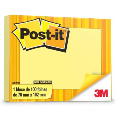 Bloco Notas Adesivas Post It 76mmx102mm Com 100 Folhas - Amarelo