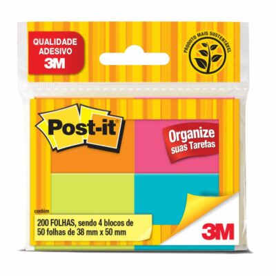 Bloco Notas Adesivas Post It 38mmx50mm Com 4 Unidades Tropical - Cores Diversas