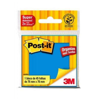 Bloco Notas Adesivas Post It  76mmx76mm Com 45 Folhas - Azul Neon