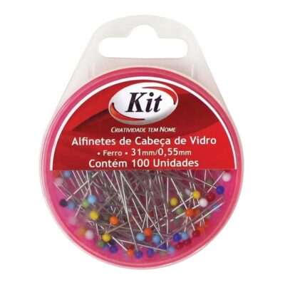 Alfinete Cabeça Vidro 31mmx0,55mm C/100 - Cores Diversas