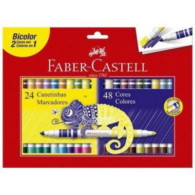 Kit Caneta Hidrográfica Bicolor Com 24 Unidades = 48 Cores