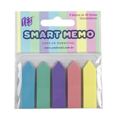 Bloco Notas Adesivas Post It Tili Notes Tag 45mmx12mm Com 20 Folhas Cada Bloco Smart Memo - 5 Cores