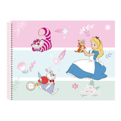 Caderno De Desenho E Cartografia Espiral 60 Folhas Alice In Wonderland - Estampas Sortidas