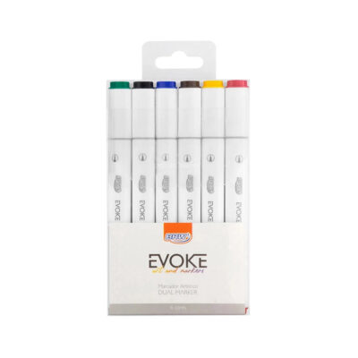 Marcador Artístico Evoke Dual Marker Com 6 Cores