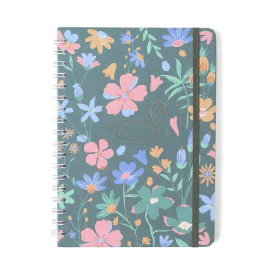 Caderno Colegial Médio Espiral 80 Folhas Capa Dura - Lagoa - Cisne Floral Verde