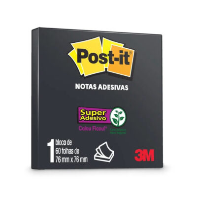 Bloco Notas Adesivas Post It 76mmx76mm Com 60 Folhas - Preto