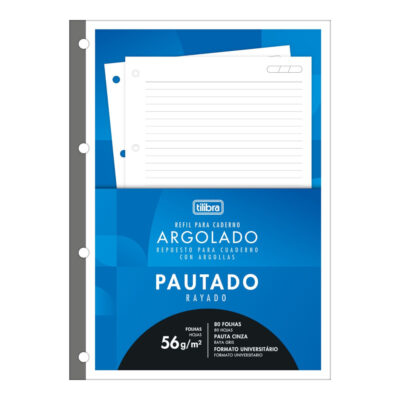 Bloco Refil Tiliflex Fichário Caderno Argolado Universitário 4 Furos 80 Folhas - Académie