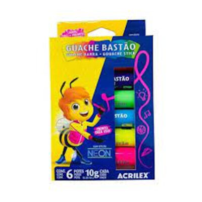 Tinta Guache Bastão Neon Com 6 Cores