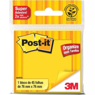 Bloco Notas Adesivas Post It 76mmx76mm Com 45 Folhas - Amarelo Neon