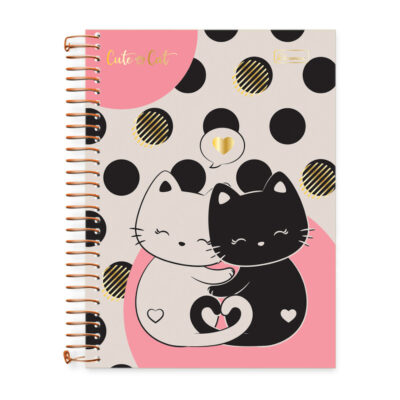 Caderno 1/4 Pequeno Espiral 80 Folhas Cute Cat - Estampas Diversas