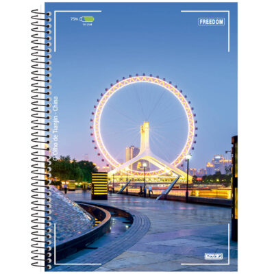 Caderno Universitário Grande Espiral Capa Dura 200 Folhas 10 Matérias Freedom - Estampas Diversas