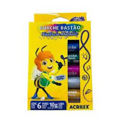 Tinta Guache Bastão Metallic Com 6 Cores