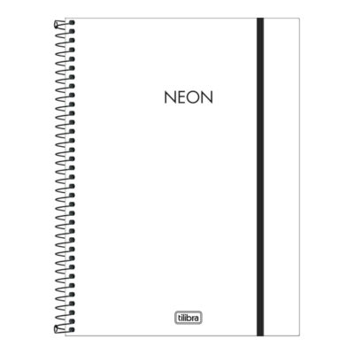Caderno Universitário Grande Capa Plástica 160 Folhas Neon - Branco