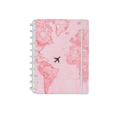 Caderno Inteligente Universitário Grande Espiral Com 80 Folhas - By Gocase Mapa Mundi - Rosa