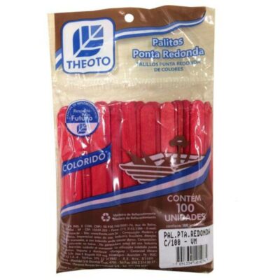Palito Color Ponta Redonda Com 100 Unidades - Vermelho