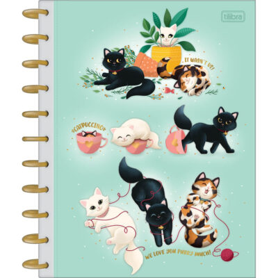 Caderno Espiral Universitário Grande Capa Dura 160 Folhas 10 Matérias Tilidisco - Purrfect Cats