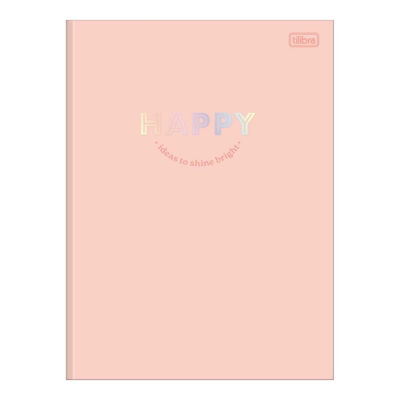 Caderno Brochura Costurado Sem Mola Universitário Grande Capa Dura 80 Folhas Happy - Cores Sortidas