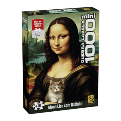 Quebra-Cabeça Com 1000 Peças Mini - Mona Lisa Com Gatinho