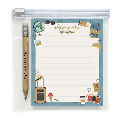 Kit Note - Bloquinho + Mini Lápis + Case: Viagem