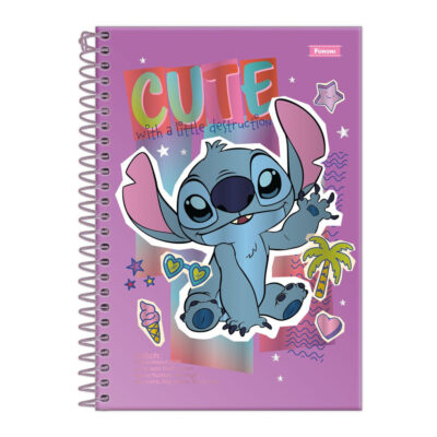 Caderno 1/4 Pequeno Espiral Capa Dura 80 Folhas Stitch - Estampas Sortidas