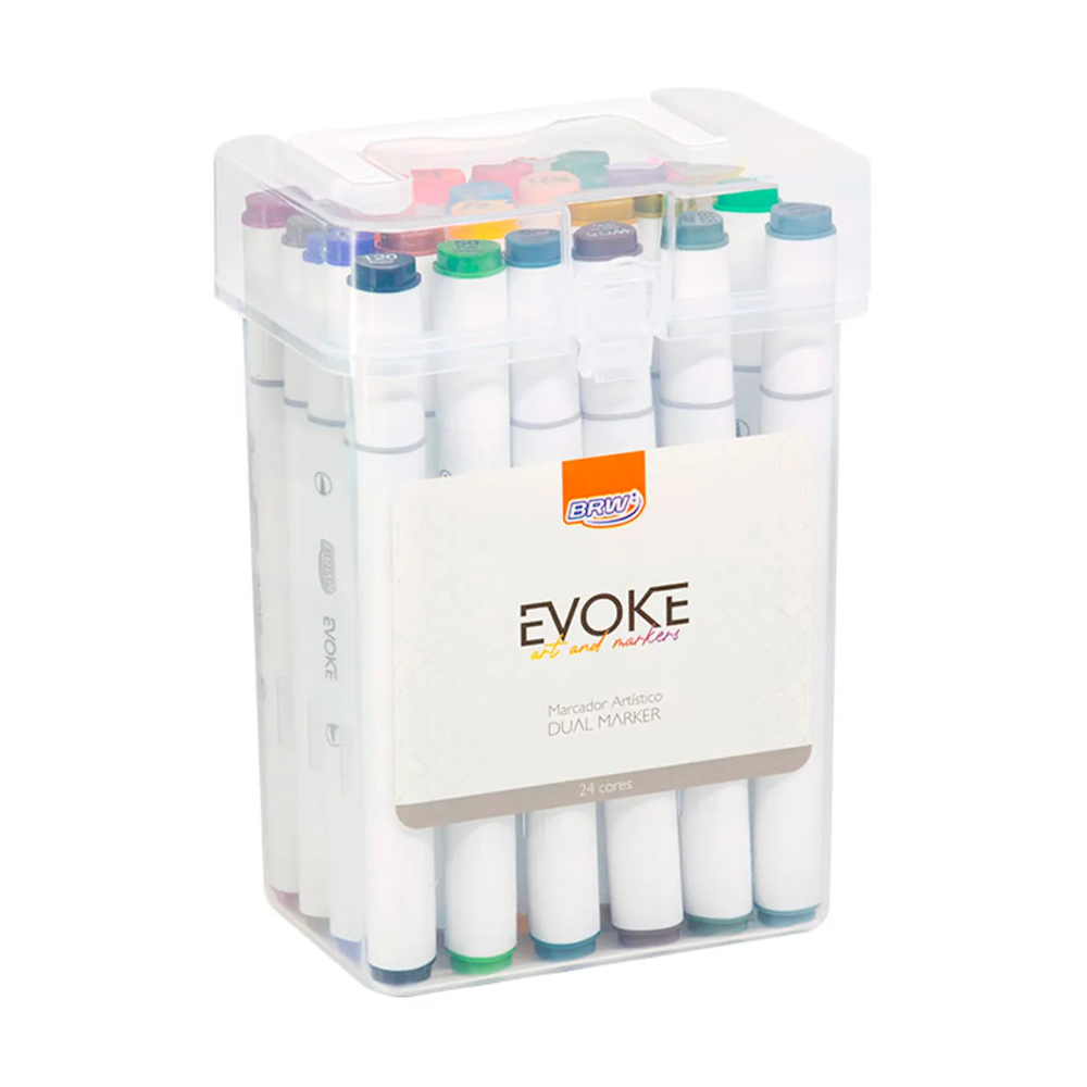 Marcador Artístico Evoke Dual Marker Com 24 Cores Marcador Artístico Evoke Dual Marker Com 24 Cores