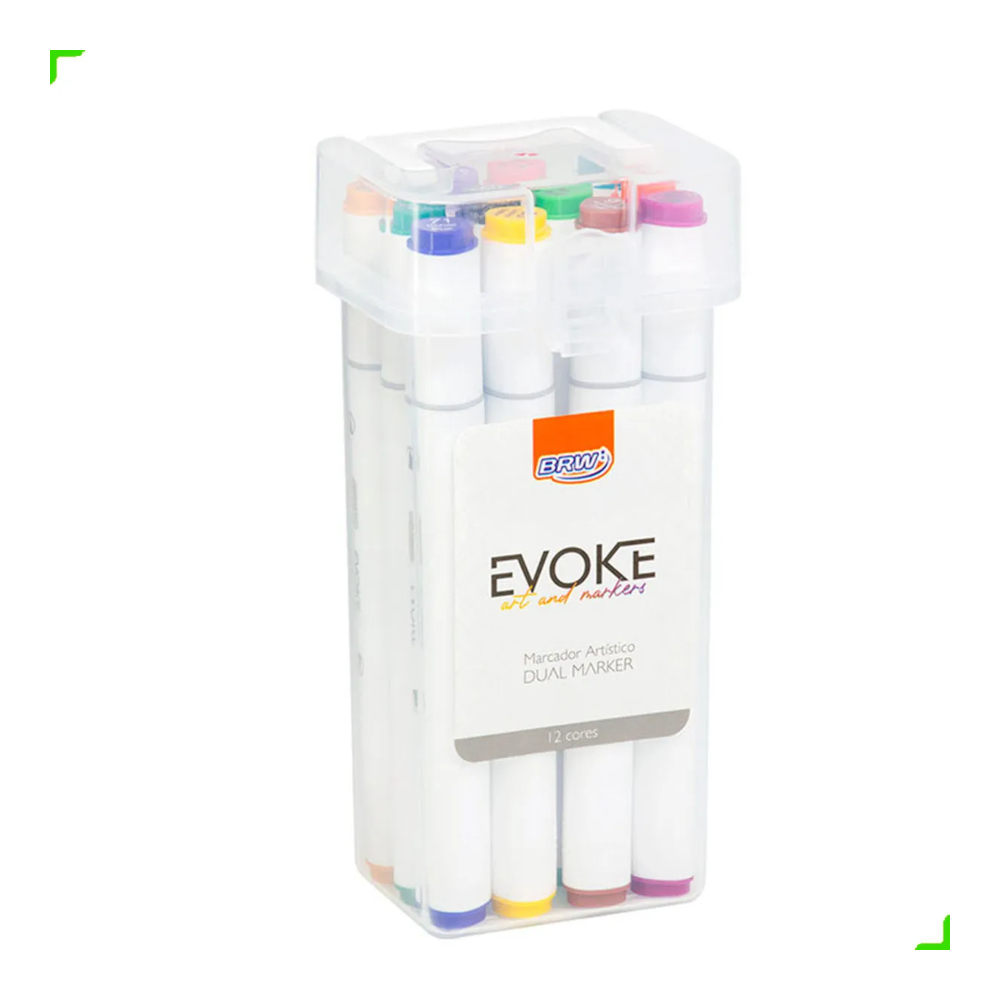 Marcador Artístico Evoke Dual Marker Com 12 Cores Marcador Artístico Evoke Dual Marker Com 12 Cores
