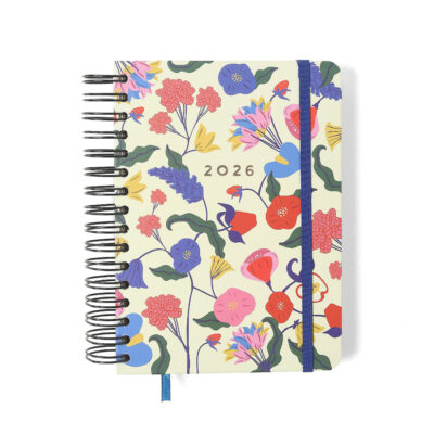 Agenda Planner Espiral Wire-O Diária 2026 - Doce Florada - Off White