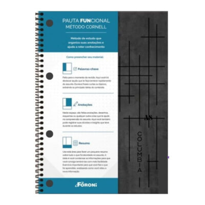 Caderno Espiral Universitário Grande Capa Dura 80 Folhas Funcional Columbia - Preto