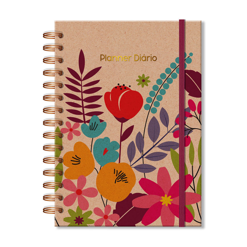 Planner Espiral Diário - Floral Kraft Planner Espiral Diário - Floral Kraft