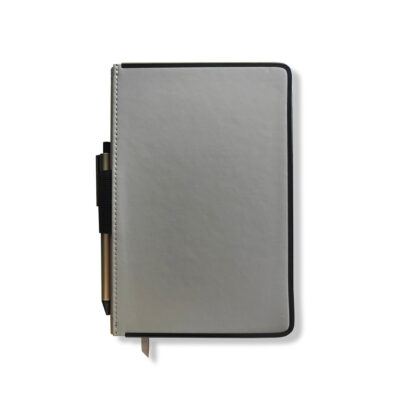 Caderneta Costurada Capa Dura 100 Folhas A5 Com Borda Preta - Cinza