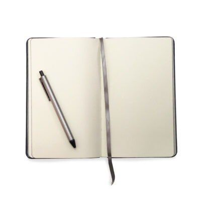 Caderneta Costurada Capa Dura 100 Folhas A5 Com Borda Preta – Cinza