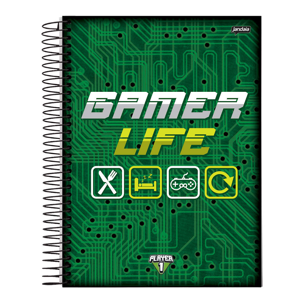 Caderno Espiral Universitário Grande Capa Dura 80 Folhas Player 1 - Estampas Sortidas Caderno Espiral Universitário Grande Capa Dura 80 Folhas Player 1 - Estampas Sortidas