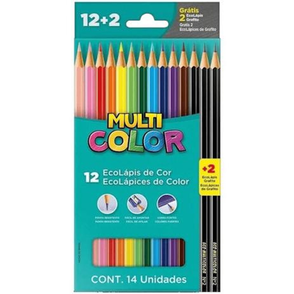 Lapis De Cor Multicolor Com 12 Cores Mais 2 Lapis Grafite Lapis De Cor Multicolor Com 12 Cores Mais 2 Lapis Grafite