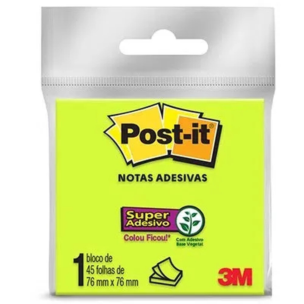 Bloco Notas Adesivas Post It 76mmx76mm Com 45 Folhas - Verde Limão Bloco Notas Adesivas Post It 76mmx76mm Com 45 Folhas - Verde Limão