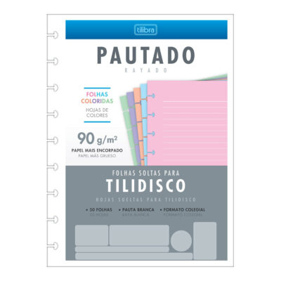 Refil Folhas Para Tilidisco Colegial 50 Folhas Coloridas - Pautado