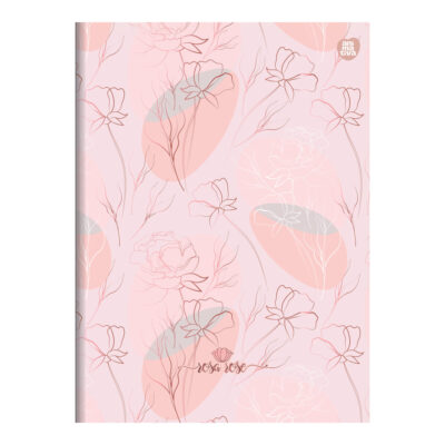 Caderno 1/4 Pequeno Brochura Costurado Sem Mola Capa Flexível 32 Folhas Rosa Rosé – Estampas Sortida