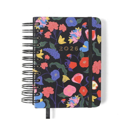 Agenda Planner Espiral Wire-O Diária 2026 - Doce Florada - Preta