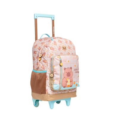 Mochila Com Rodinhas Brownie Capivara – Marrom/ verde