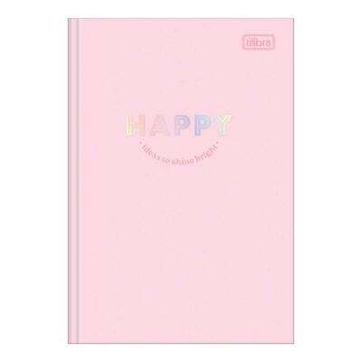 Caderno 1/4 Pequeno Brochura Costurado Sem Mola Capa Dura 80 Folhas Happy - Cores Sortidas