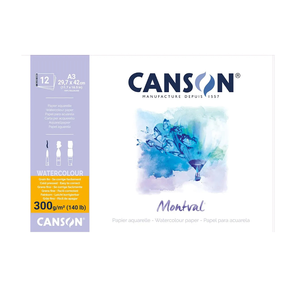 Bloco Aquarela A3 Com 12 Folhas 300g Montval - Branco Bloco Aquarela A3 Com 12 Folhas 300g Montval - Branco