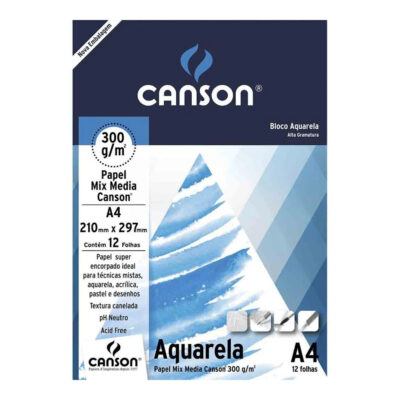 Bloco Aquarela A4 Com 12 Folhas 300g/M² - Branco